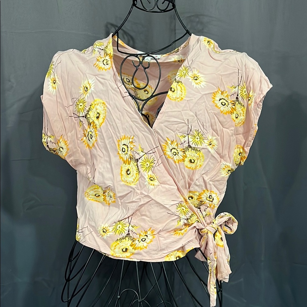 Madewell Pink and Orange Wrap Blouse with Tie Front